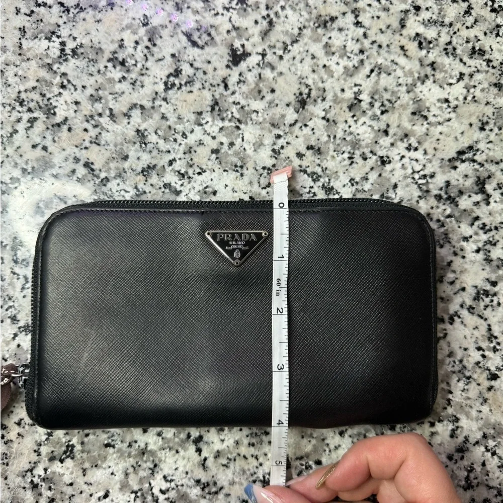 Prada | Black Zip Around Wallet Saffiano Leather Long